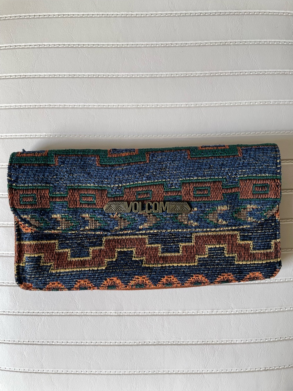Vintage Volcom Tribal Woven Wallet Clutch Y2K Boho Blue Multicolor